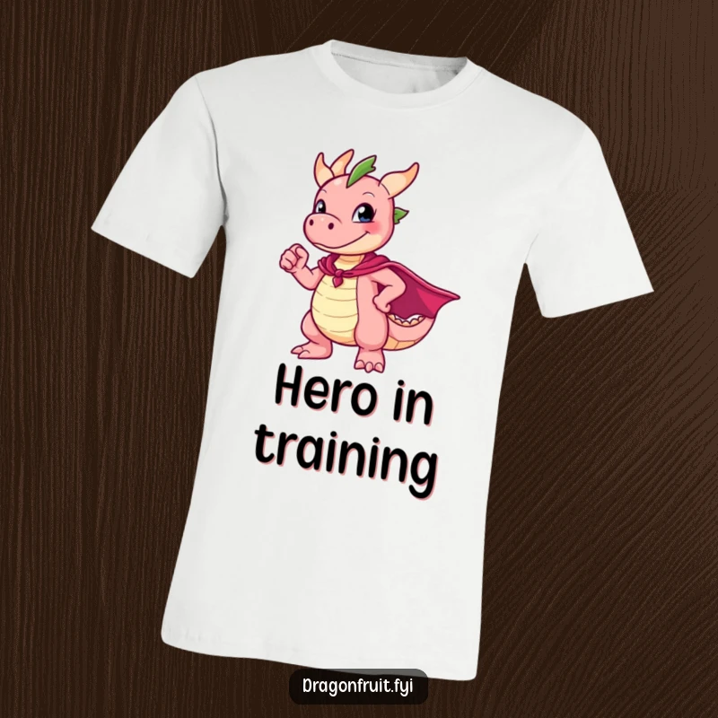 Funny Dragonfruit T-Shirt featuring a character superhero striking an awkward but earnest pose, cape flowing comically.