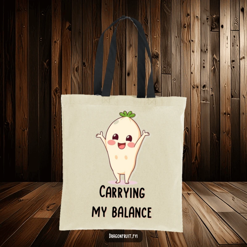Funny Pitaya Tote Bag: A smiling pitaya fruit in a handstand, ready to carry your items with a humorous and cheerful attitude.